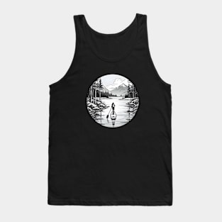 Serene Lake Paddleboarding Adventure Illustration Tank Top